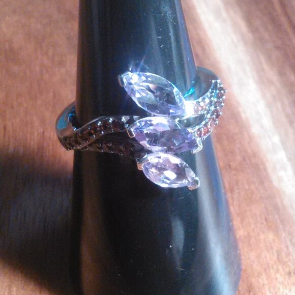 Moroccan Rose and Mozambique Garnet Trinity Twilight Sterling Silver Ring-Size 7 - Picture 3 of 16